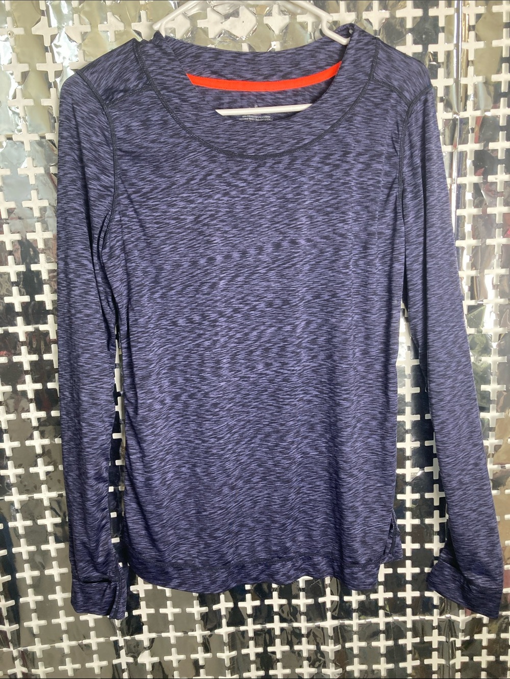 Cuddl Duds Heathered Navy Long Sleeve Top with Orange Trim